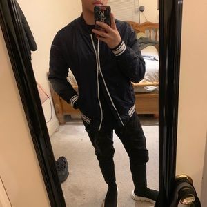 Blue bomber jacket double zipper